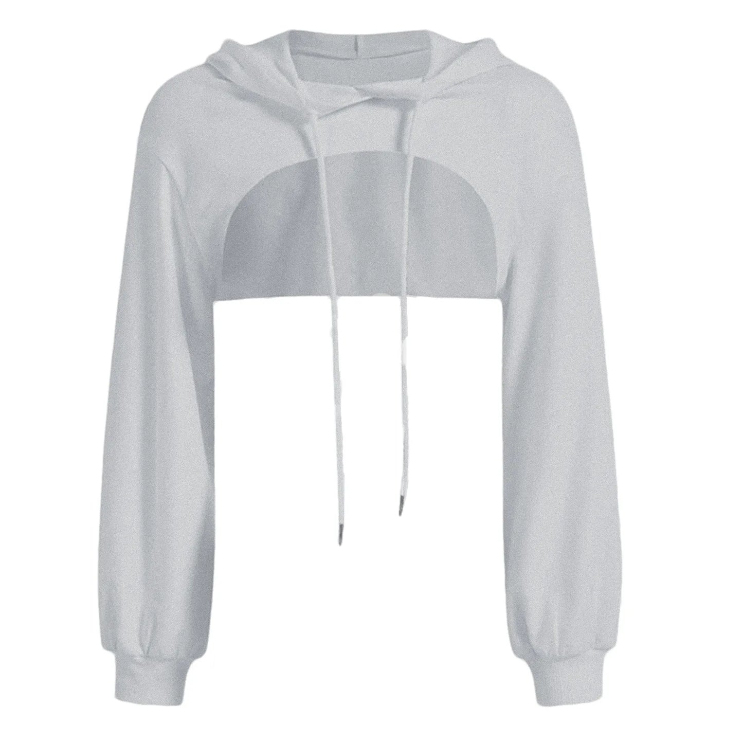Women's Cropped Hooded Sweatshirt Solid Color Long Sleeve Front Hollow Out Short Hoodies Sweater Spring Autumn Streetwear