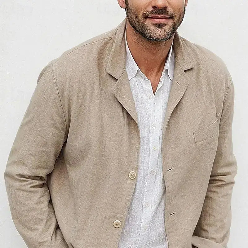 Men's Loose Simple Solid Color Small Suit Long-Sleeved Jacket Cotton and Linen Temperament Small Suit