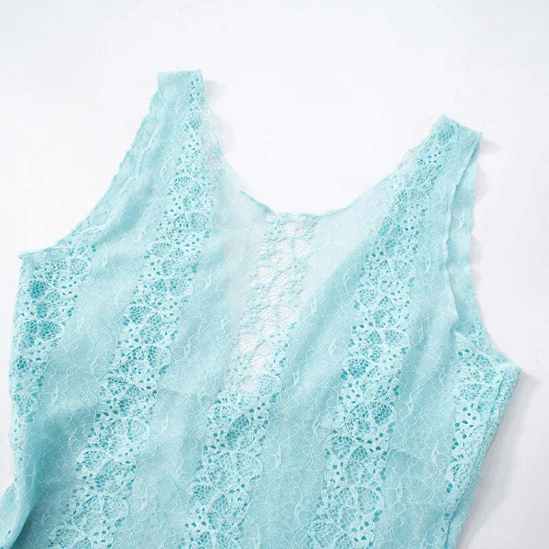 CUTENOVA Deep V-Neck Pullover Vest For Women Hollowed Out Lace Waist Waistless Top T-Shirt Spring And Summer New 2025 Streetwear
