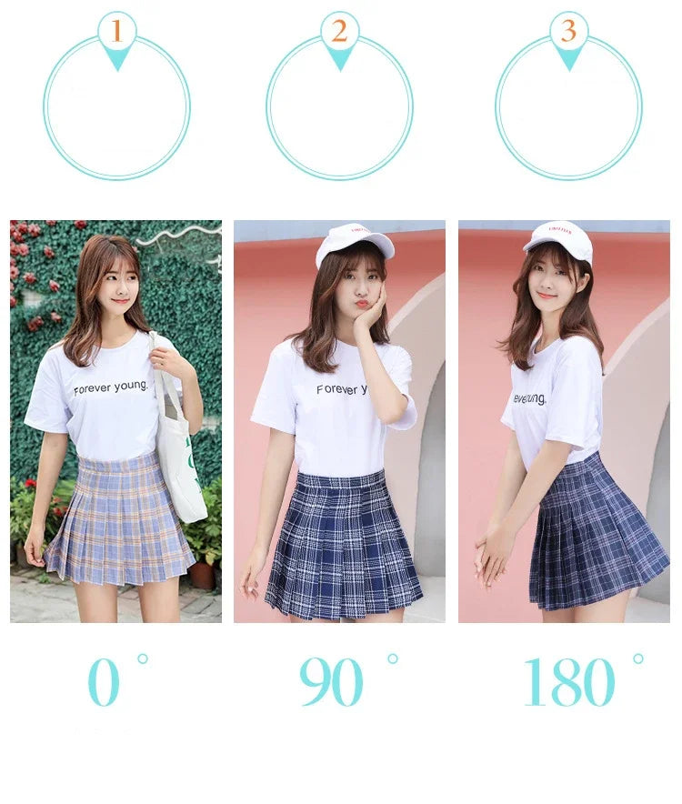 HELIAR Women Plaid Sweet Pleated Skirts Preppy Style A-line High Waist Mini Skirts Harajuku Slim Sexy Skirts Summer Spring