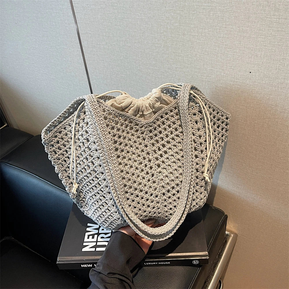 2025 Latest Summer Beach Straw Woven Tote Bag For Women 2-IN-1 Hollow-out Lightweight Large Capacity Shopper Shoulder Bag Female
