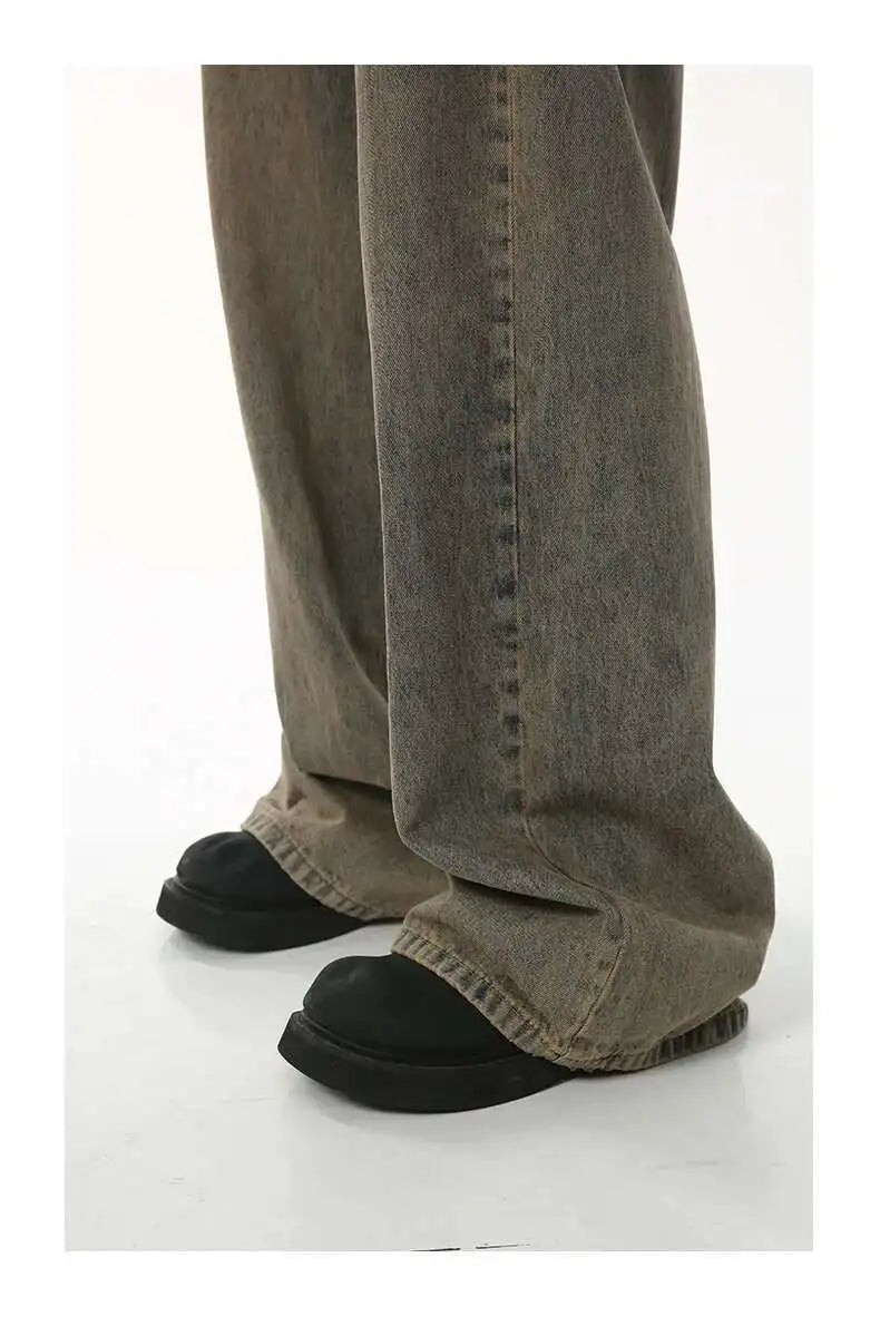 IEFB 2024 Spring Men's Baggy Jeans Worn Out Loose Wide Leg Denim Pants Chic Distressed Streetwear Vintage Male Trousers 9C2019