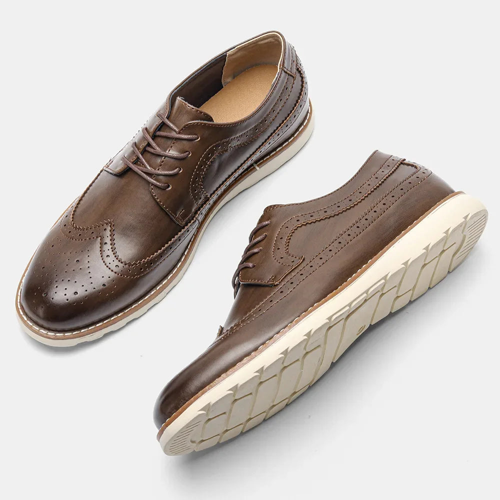 Men's Casual Business Leather Shoes Men Classic Retro Lace-up Brogue Shoe Mens Light Comfortable Outdoor Driving Flats New