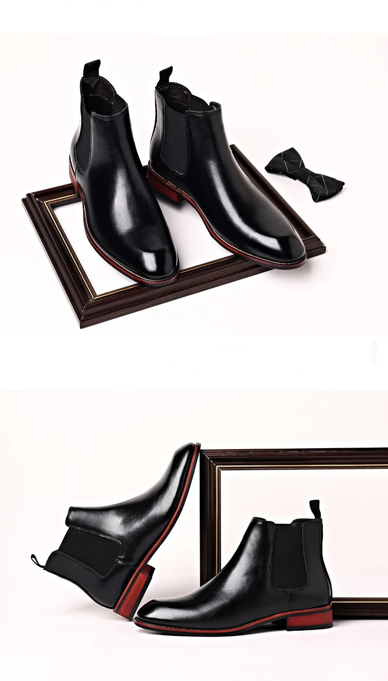 Men's Classic Retro Chelsea Boots Mens Fashion Leather Ankle Boots Men British Style Short Boots High-top Casual Shoes