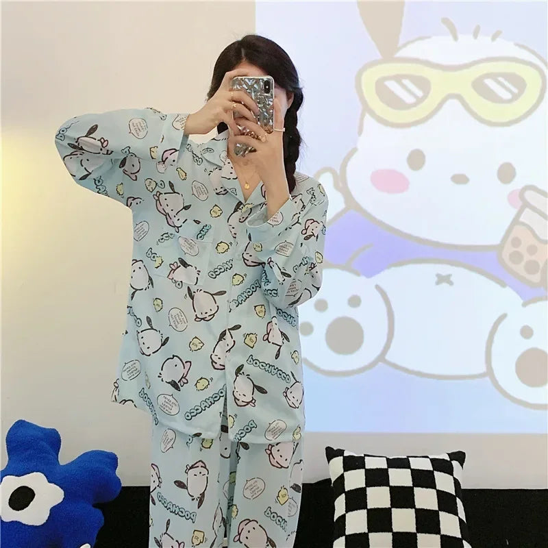 Sanrio Kuromi Hello Kitty Melody Pajamas for Women Kawaii Cartoon Loose Sleepwear Pajamas Sets Short Clothes Christmas Gift