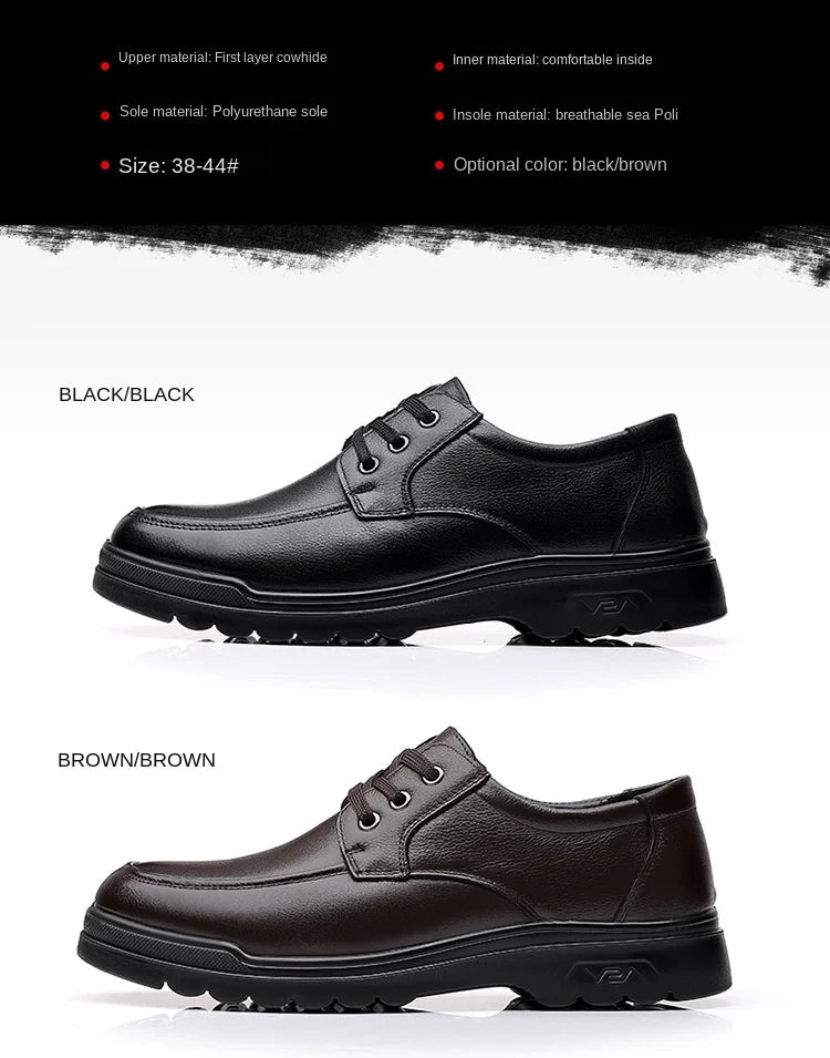 Cowhide Men Shoes Men Business Casual Leather Shoes Men Fashion Breathable Shoes British Casual Lace Up Single Leather Shoes