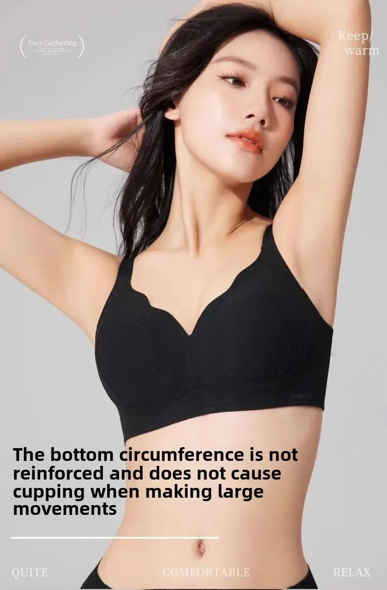 Sexy solid color knitted fabric bra, full cup gathering, non-removable padding, cutout details, warm and skin-friendly material