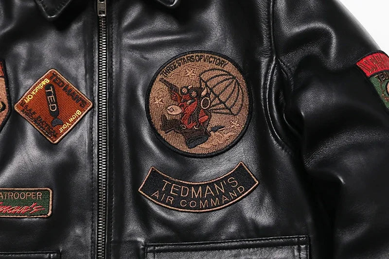2025 New Embroidery Sheepskin Jacket Men's Natural Genuine Leather G1 Air Force Pilots Coat Thicken Warm Soft Clothes
