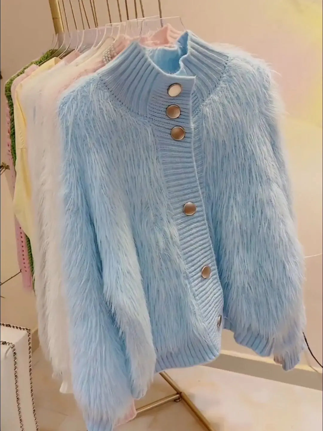 2025 Women Fur Faux Knitted Cardigan Sweater Jacket Korean Style Womens Sweaters Autumn Women's Clothes Knitwear V Neck Knit