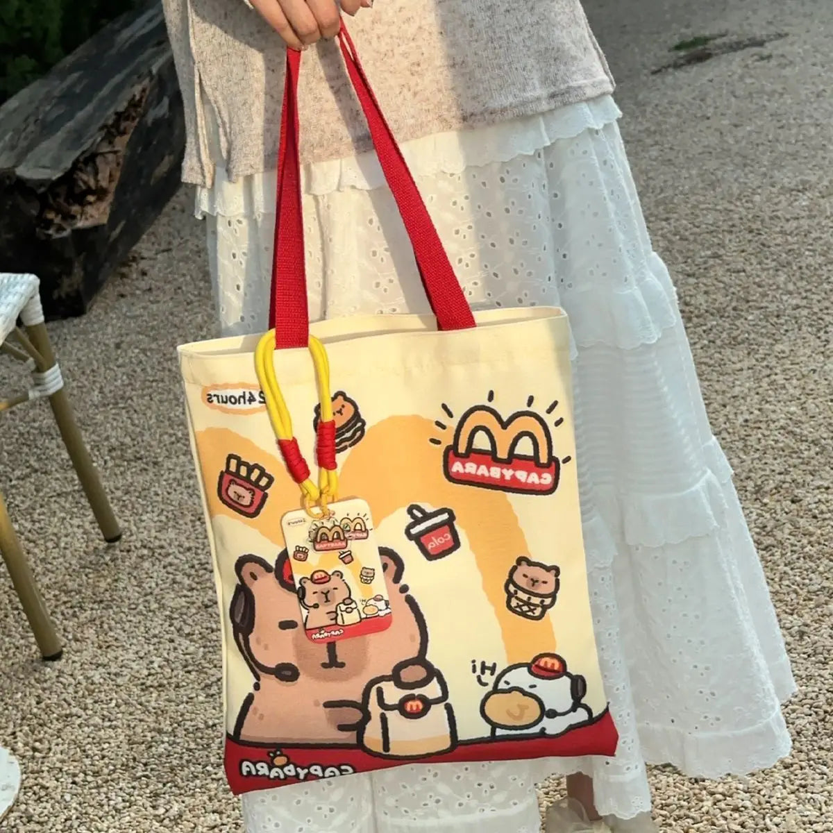 Canvas Bag Novelty Tote Bag Kapibara with Zipper Inner Daily Large Capacity Shoulder Bag Cartoon Capybara Kawai Handbags