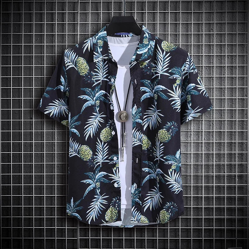 Men's Summer Short Sleeve Printed Shirt Thin Beach Shirt Men's Clothing Turtle Neck Polo Shirt for Men Casual Top