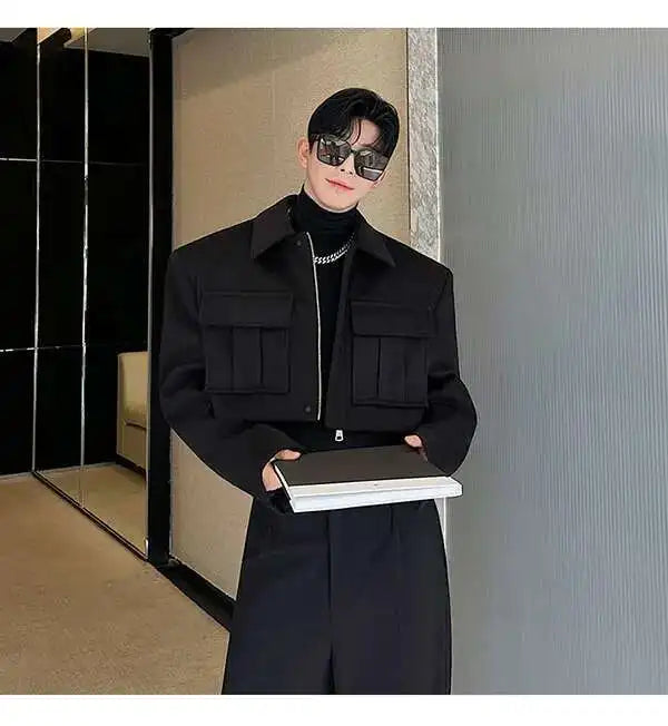 LUZHEN New Stylish Men's High Street Short Jacket Original Big Pocket Solid Color Elegant 2025 Spring Casual Trendy Coat Fbf31d