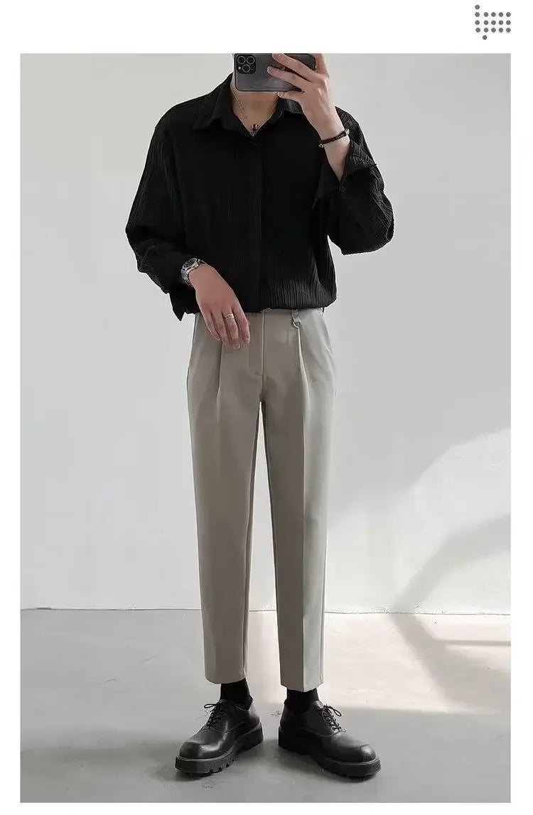 Trendy Stylish Striped No-iron Shirt Autumn Texture Top Korean Version Loose-fit Casual Long Sleeves Shirt For Men
