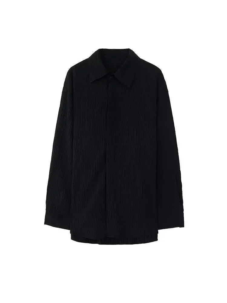 Trendy Stylish Striped No-iron Shirt Autumn Texture Top Korean Version Loose-fit Casual Long Sleeves Shirt For Men