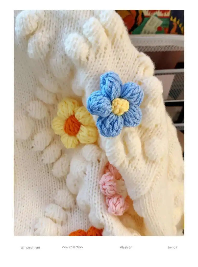 LANMREM 3D Flower Embroidery Knitted Cardigan Women's Long Sleeves Single Braested Contrast Color Sweater 2025 Spring New 2Z2350