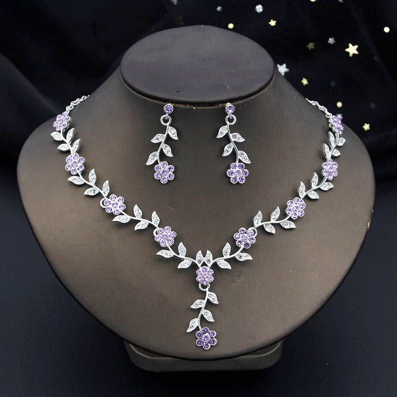 16 Colors Flower Jewelry Set Exquisite Rhinestone Pendant Party Women Fashion Romantic Choker Necklace Earring Accessory Set