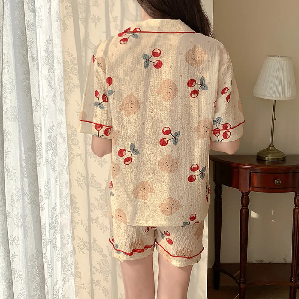 Women's Pajamas Sets Spring Summer 2 Piece Print Pyjama Buttons Down Sleepwear Pocket Short Sleeve Pijama Mujer Pjs Homewear