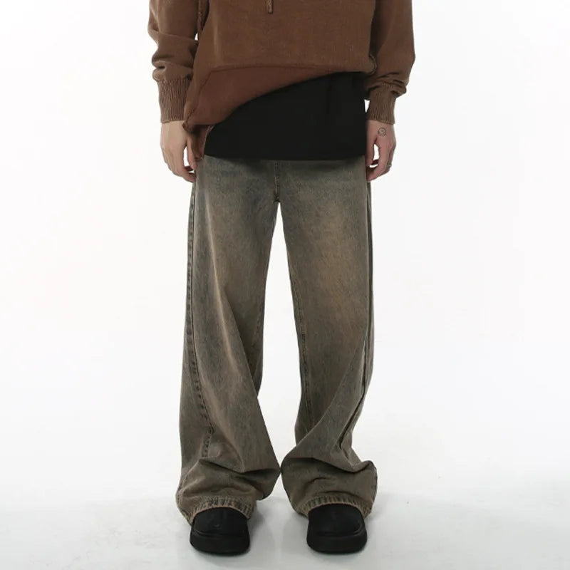 IEFB 2024 Spring Men's Baggy Jeans Worn Out Loose Wide Leg Denim Pants Chic Distressed Streetwear Vintage Male Trousers 9C2019