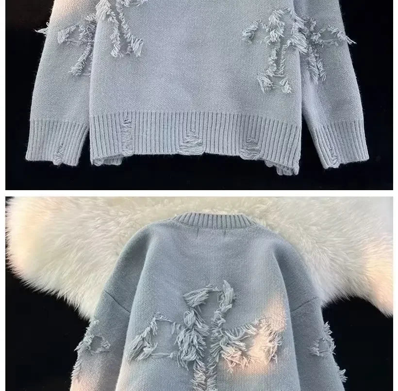 Unisex Round Neck Sweater Casual Trendy Knitted Top Solid Color Loose Fit Versatile For Men Women Hong Kong Style