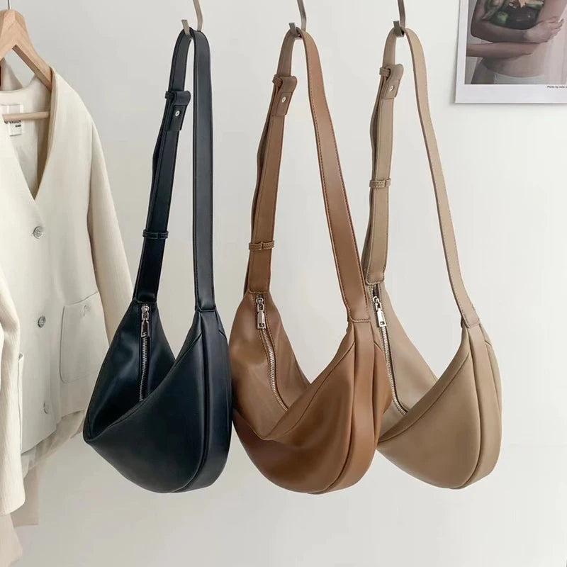Zipper Women's Bag Korean Designer Middle Hobos Women Handbags High Quality PU Leather Ladies Shoulder Crossbody Bag Whole Sale