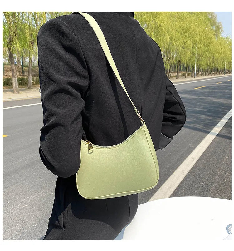 New Women's Fashion Handbags Retro Solid Color PU Leather Shoulder Underarm Bag Casual Women Handbags Designer Bag for Women