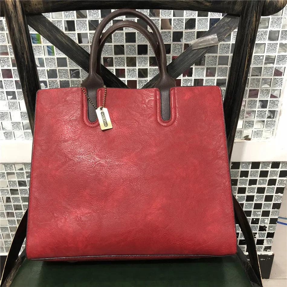 Vintage OIL SKIN Leather Big Casual Tote Women Bags High Quality Women's Handbags Shoulder Crossbody Bags Brown Black Sac A Main