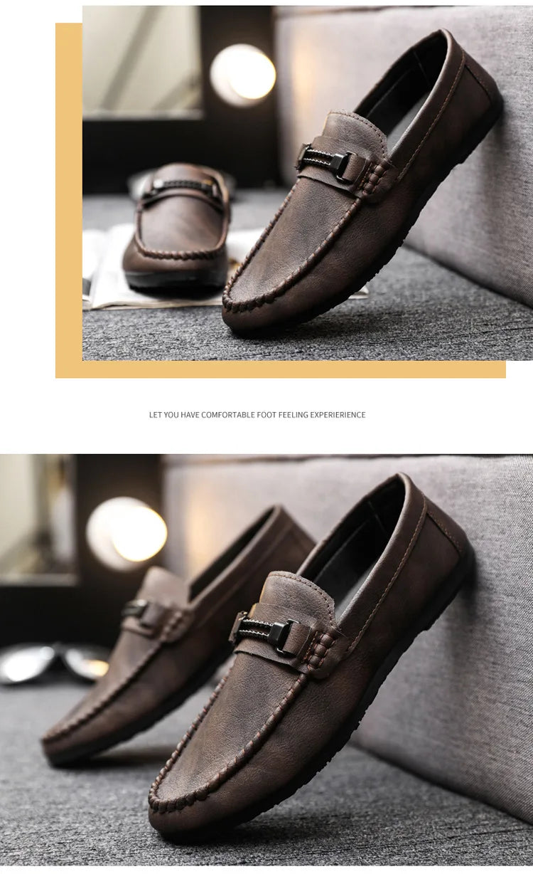 Men's Formal Summer Soft Sole Business Work Shoes Waterproof Lightweight Genuine Leather Men's Loafers Men's Flat Breathable