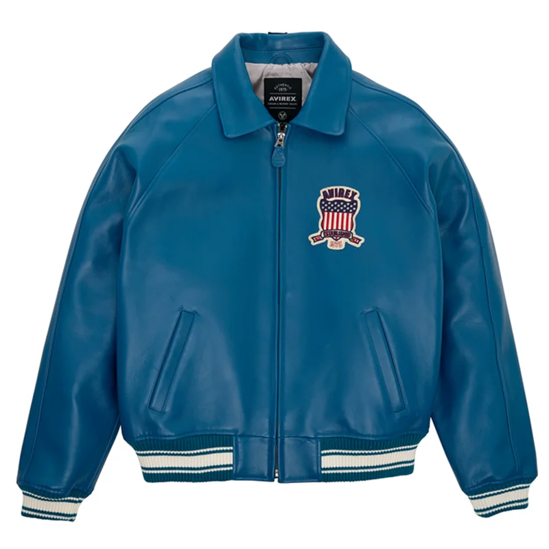 Men's Genuine Leather Varsity Jacket Us plus size Thick European lambskin High Quality Embroidery Avirex Brand