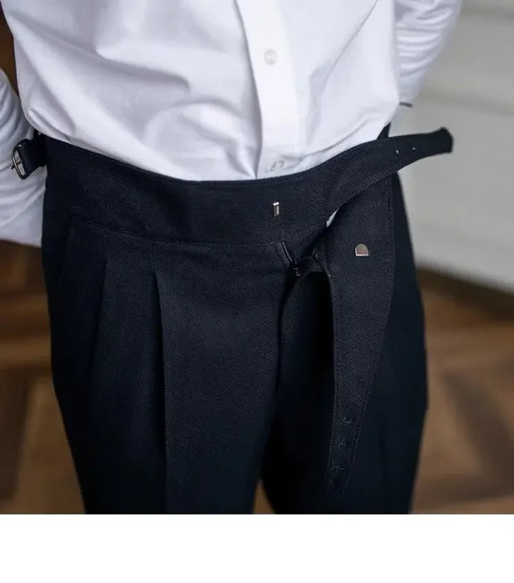 High-waisted Casual Straight-leg Suit Pants For Men Autumn Vintage Draped Waist Trousers Naples Retro Style Business Formal Wear
