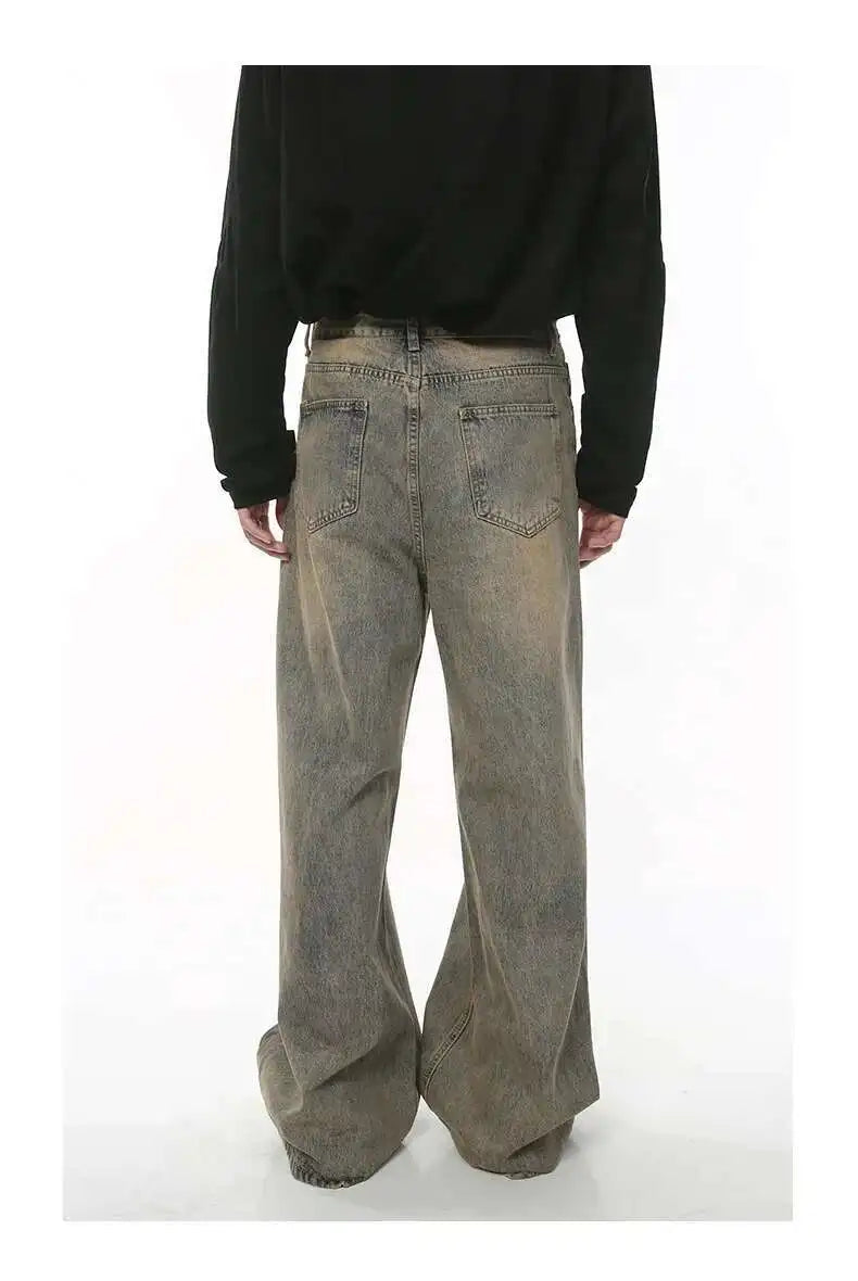 IEFB 2024 Spring Men's Baggy Jeans Worn Out Loose Wide Leg Denim Pants Chic Distressed Streetwear Vintage Male Trousers 9C2019
