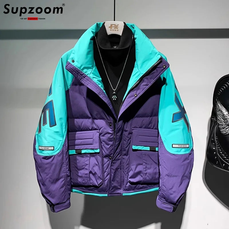Supzoom New Arrival Casual Mens Collar Color splicing Winter Trendy Bread Couple Starry Thickened Coat Cotton-padded Jackets
