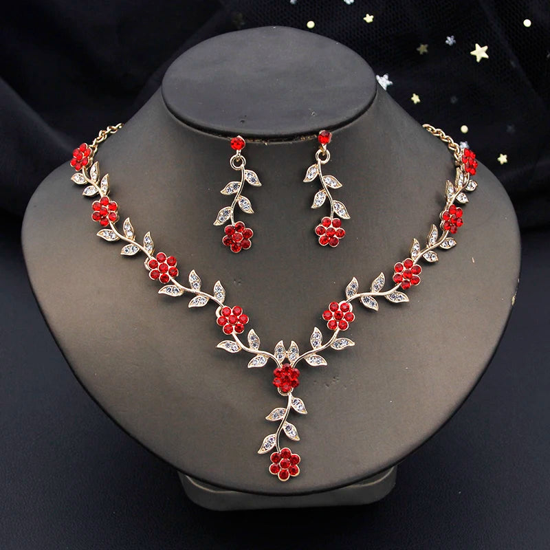16 Colors Flower Jewelry Set Exquisite Rhinestone Pendant Party Women Fashion Romantic Choker Necklace Earring Accessory Set
