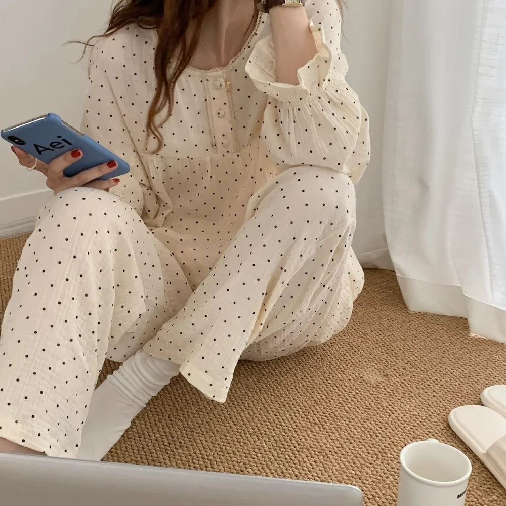 Women's New Pajamas Homewear Suit Spring and Fall Korean Version of the Long-Sleeved Long Pants Thin Section Loose Homewear Suit