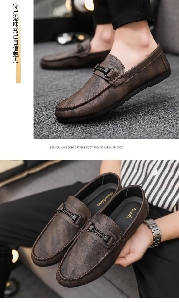 Men's Formal Summer Soft Sole Business Work Shoes Waterproof Lightweight Genuine Leather Men's Loafers Men's Flat Breathable