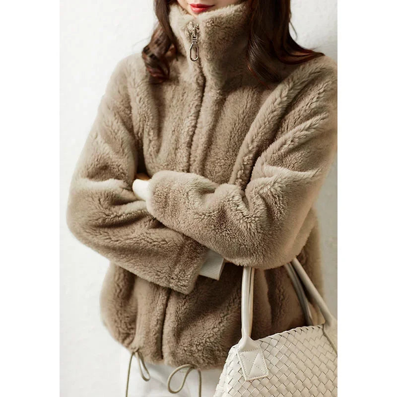 Women's Trendy Winter Fleece-lined Thickened Jacket Double-sided Fleece Warm Polo/turtle Neck Sweatshirt Zip-up Cardigan Top
