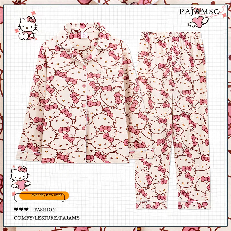 Cartoon Sanrio My Melody Long-Sleeved Pajamas Set Kawaii Cinnamoroll Printing Spring Autumn Thin Cute Girls Casual Home Clothes