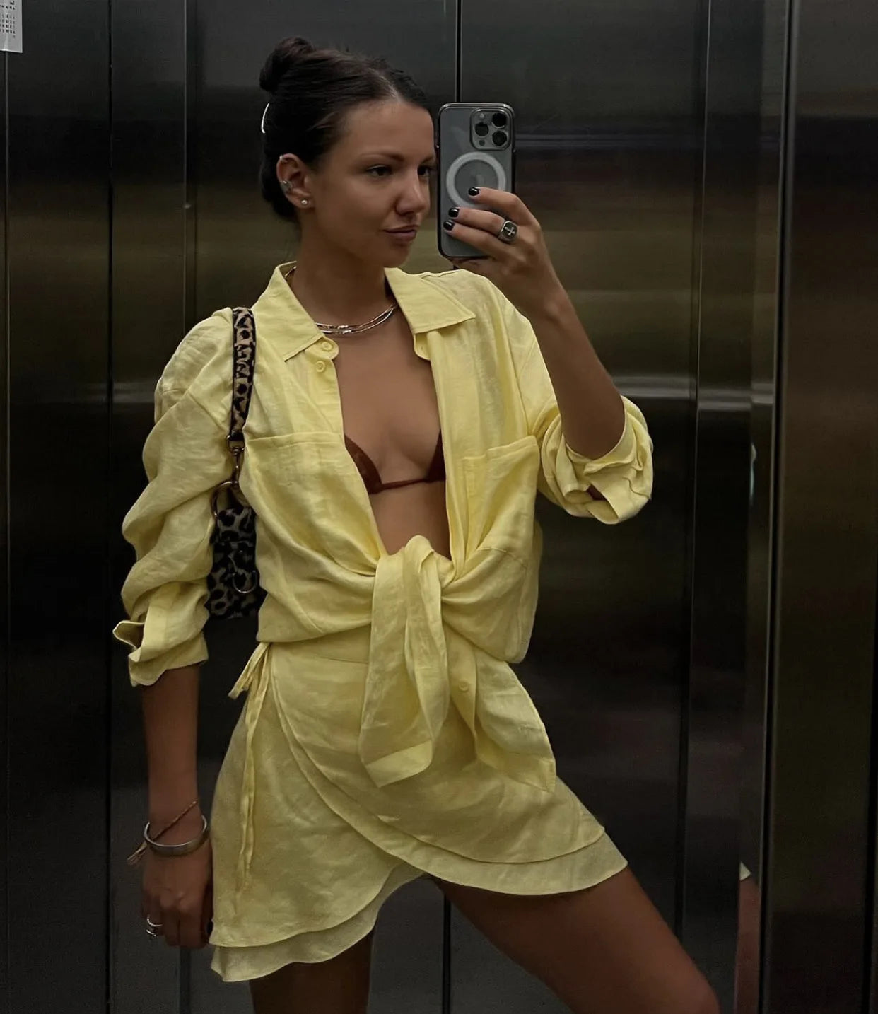 Casual 2 Piece-Set Summer Female Cover up And Ruffled Mini Skirt Lace-Up Beach Holiday See-Through Loose Women's Outfits