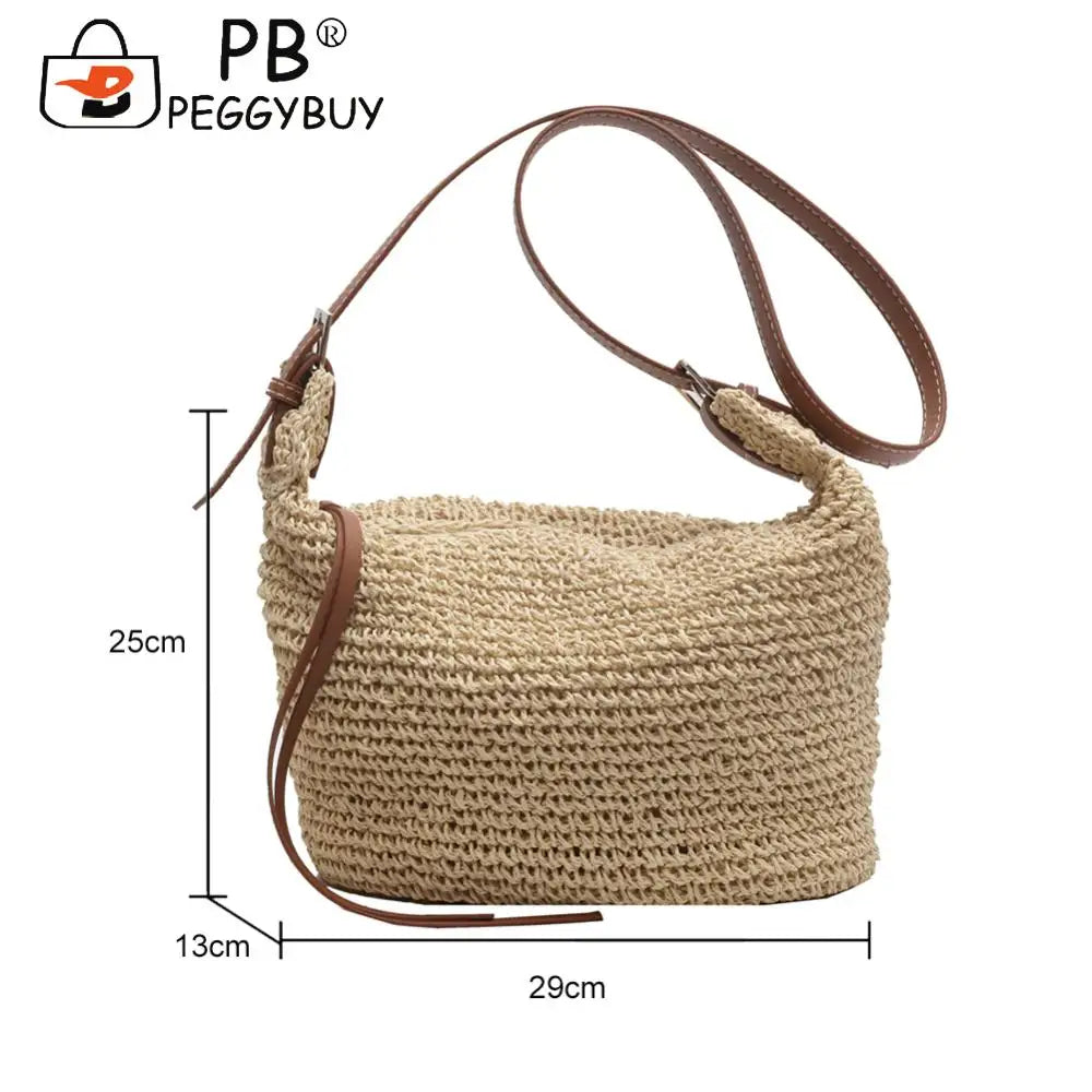 Hand-Woven Handbags Handmade Straw Woven Bag Paper Rope Fashion Casual Simple Elegant Strap Adjustable Summer Beach Bag