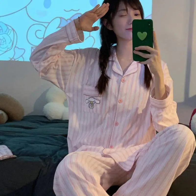 Cartoon Sanrio My Melody Long-Sleeved Pajamas Set Kawaii Cinnamoroll Printing Spring Autumn Thin Cute Girls Casual Home Clothes