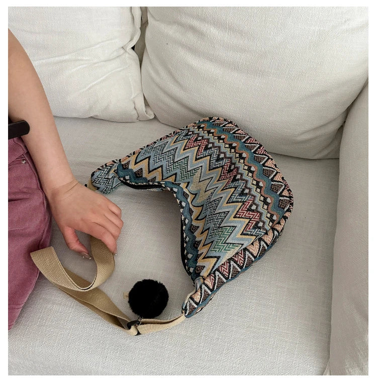 Wave Pattern Design Crossbody Bag for Women New Large Capacity Canvas Shoulder Bag Versatile College Students Dumplings Bag