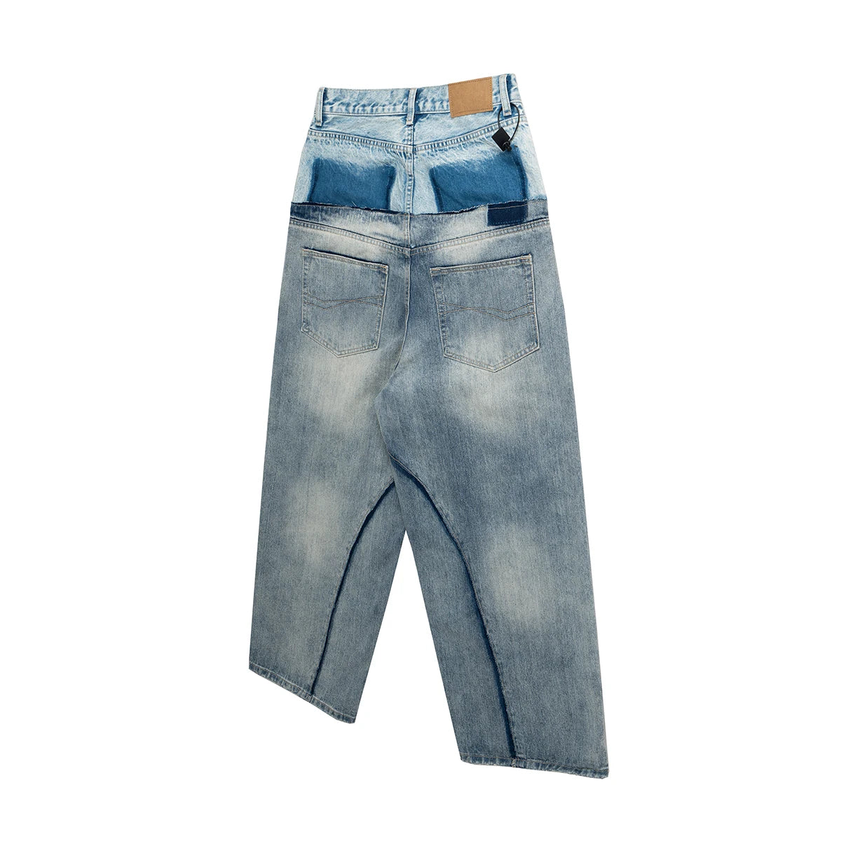 CUT-UP Double-layer Double Waist Patchwork Baggy Jeans for Men and Women Straight Casual Loose Denim Trousers Oversized