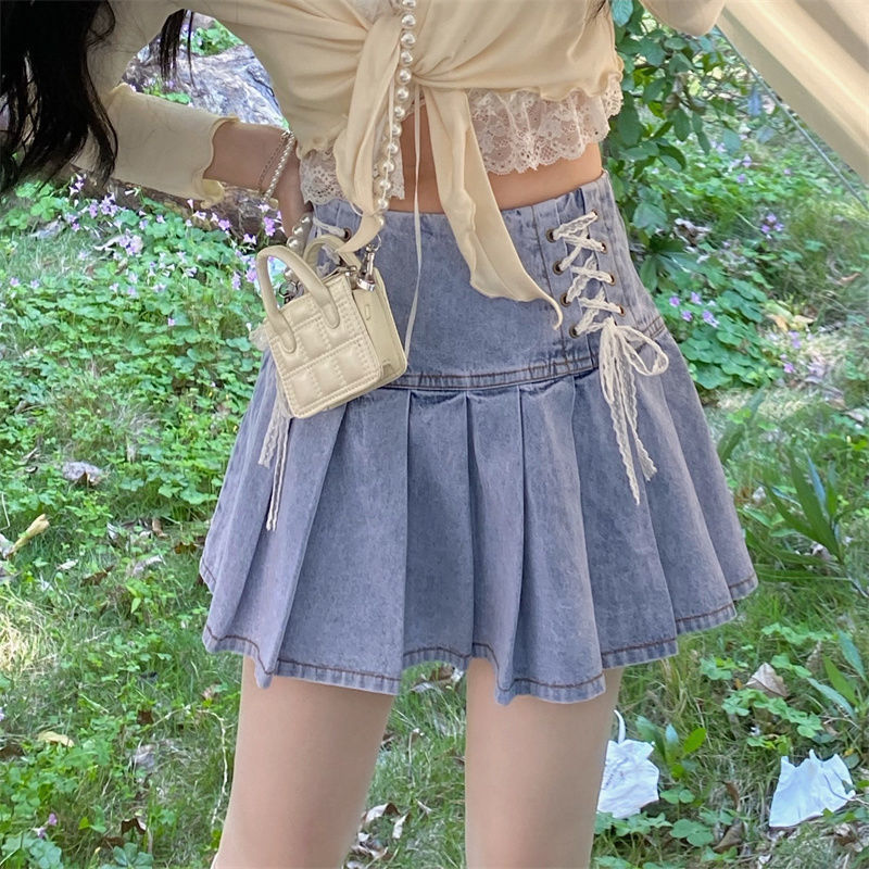Y2k Clothes Harajuku Women's Summer Denim Skirt High Waist Bandage Jupe 2025 Faldas De Mujer Korean Fashion Slim Mini Skirts