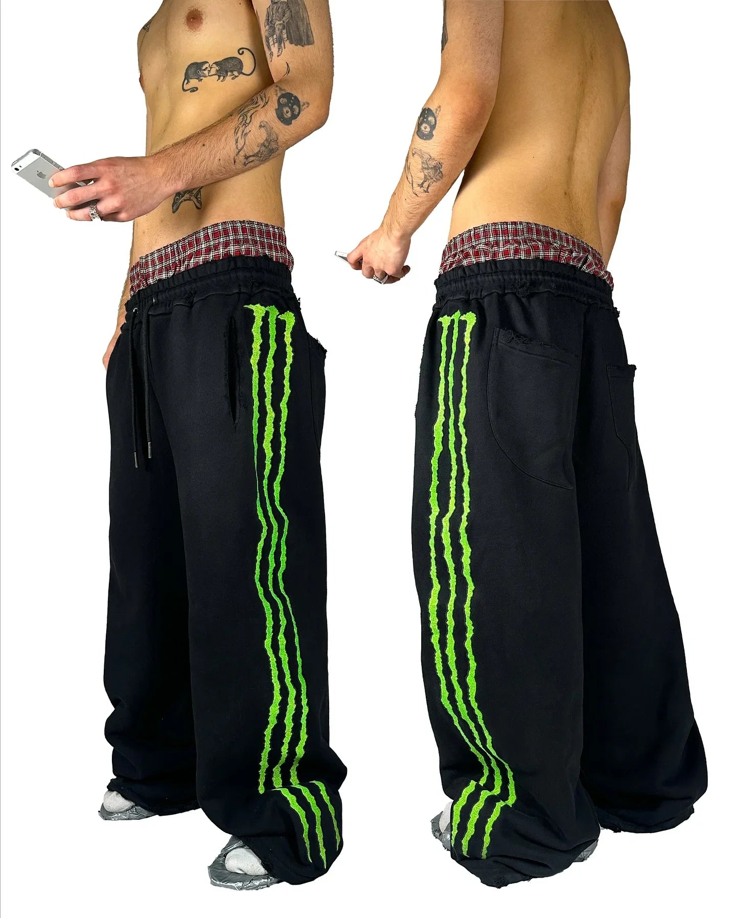 Claw Triple Stripe Fluorescence Sweatpants Y2K Streetwear Hip Hop Personality Glow Casual Pants Cotton Drawstring Joggers