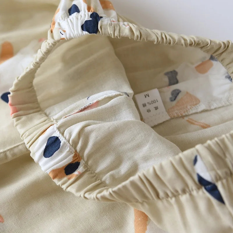 Japanese-style kimono two-piece couple pajamas cover men and women pure cotton gauze cute kitten thin homeware sleepware nighty