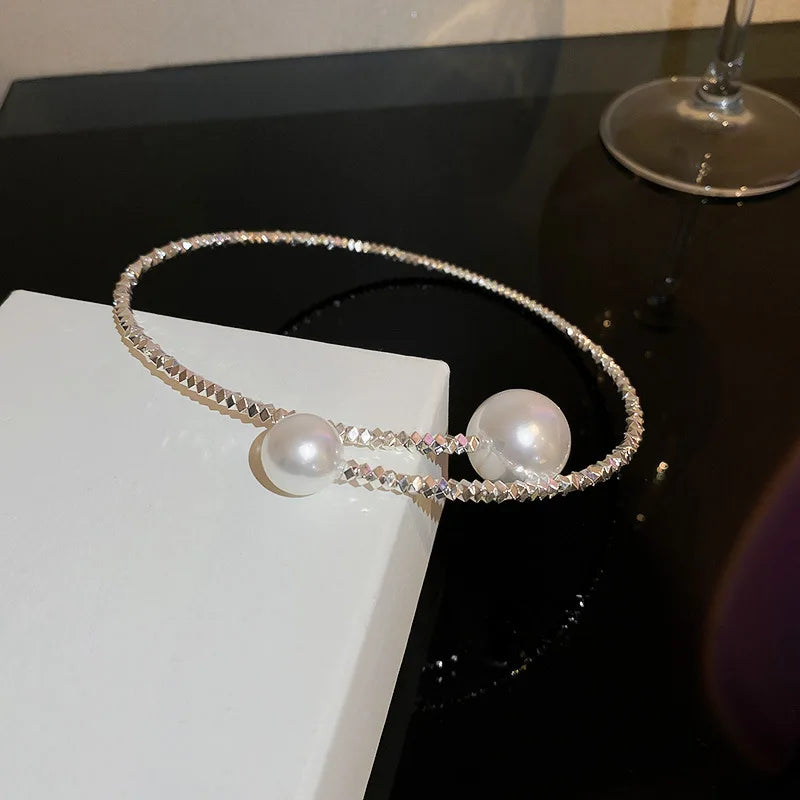 Zircon Double Layered Water Drop Heart Silver Scrap Imitation Pearl Cross Wave Open Collarbone Fine Pendant Necklaces for Women