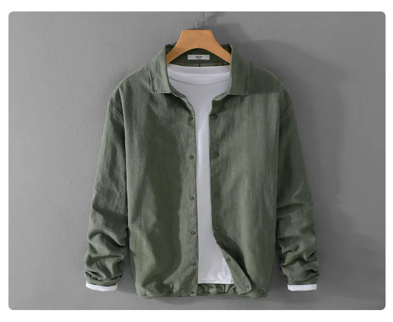 Spring and Autumn New Comfortable Linen Mens Jacket Loose Simple Casual Youth Versatile Cotton Linen Men Clothing FY202