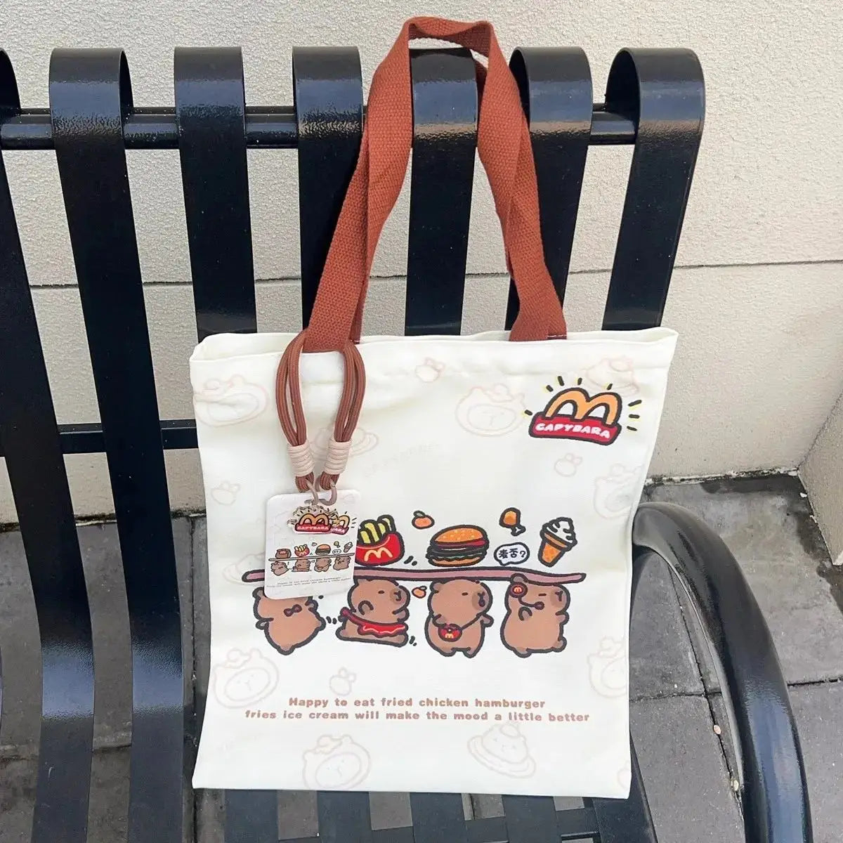 Canvas Bag Novelty Tote Bag Kapibara with Zipper Inner Daily Large Capacity Shoulder Bag Cartoon Capybara Kawai Handbags