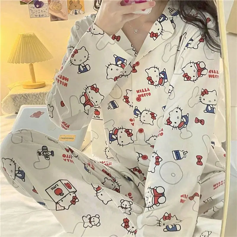 Cartoon Sanrio My Melody Long-Sleeved Pajamas Set Kawaii Cinnamoroll Printing Spring Autumn Thin Cute Girls Casual Home Clothes