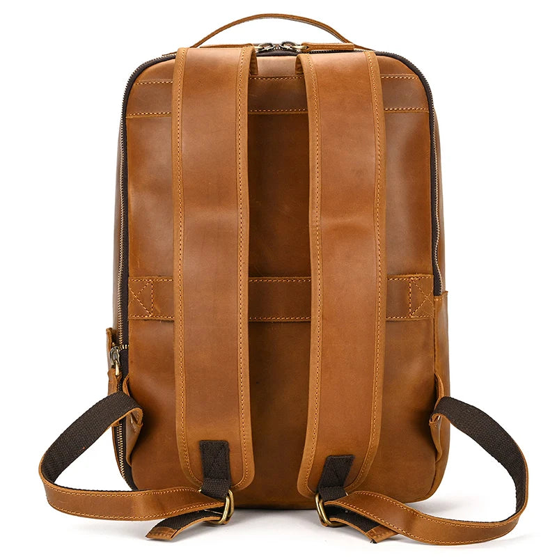 Vintage Travel Backpack leather double zipper bagpack male crazy horse leather backpack handmade leather travel bag men bag