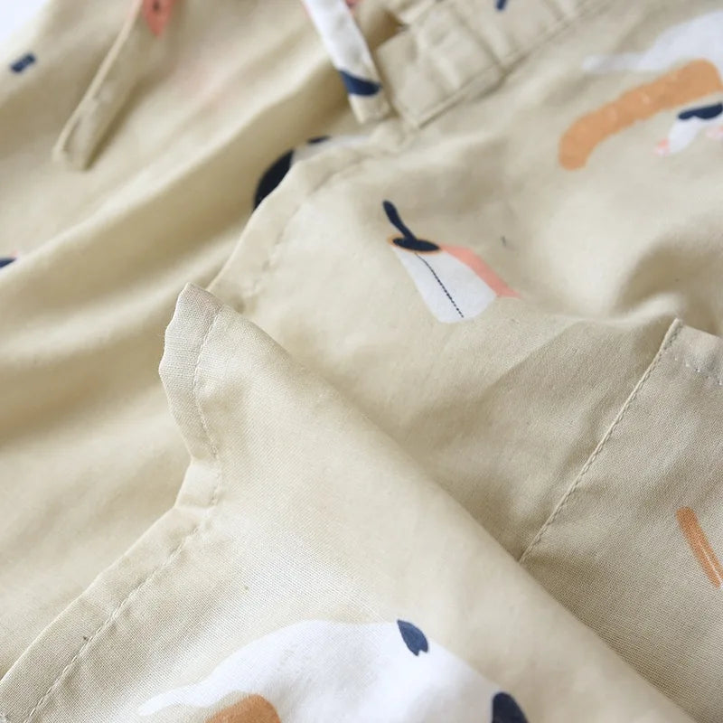 Japanese-style kimono two-piece couple pajamas cover men and women pure cotton gauze cute kitten thin homeware sleepware nighty